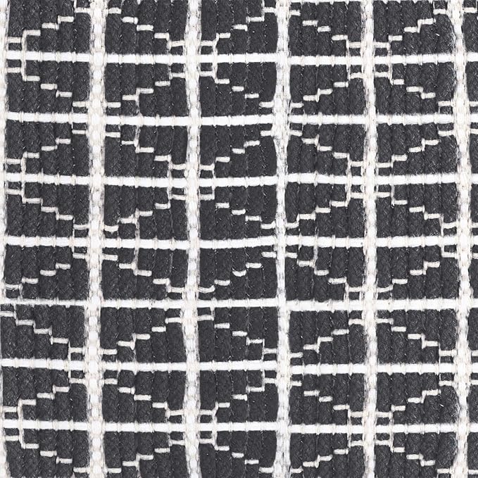 SIMPLIHOME Noreen Square Pouf - 18 inch Wide Upholstered Handwoven Cotton Ottoman in Slate Grey and White, Boho Footstool or Extra Seating for Living Room with Polystyrene Filling, Assembled