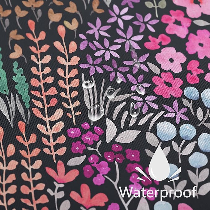Extra Long Shower Curtain 72 x 84 Inch, Tall Cute Floral Shower Curtain for Bathroom, Black Hot Pink Wildflower Boho Cottagecore Fabric Shower Curtain Set with Hooks