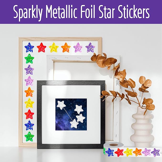 500 PCS Glitter Star Stickers, 8 Colors Metallic Glitter Stickers Self Adhesive Waterproof Reflective Star Sticker Decorative Labels for Reward Chart, Craft, Classroom Supplies, Kids, School (1” Each)