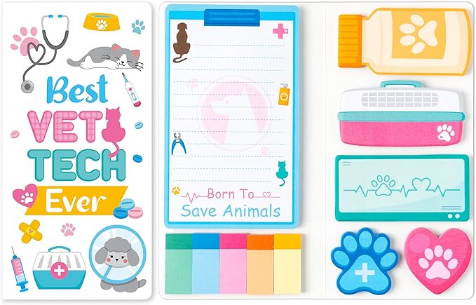 Xqumoi Best Vet Tech Sticky Notes Set - 550 Sheets Vet Self-Stick Note Pads Save Animal Divider Tabs Bundle Writing Memo Pad Back to Pet Party School Office Supplies Appreciation Gift for Veterinarian