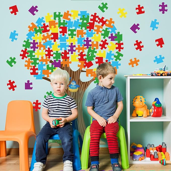 chiazllta Classroom Tree Bulletin Board Set, Puzzle Pieces Cutout Back to School Bulletin Board Tree School Classroom Wall Door Decoration Supplies for Elementary Kindergarten Teacher Chalkboard Decor