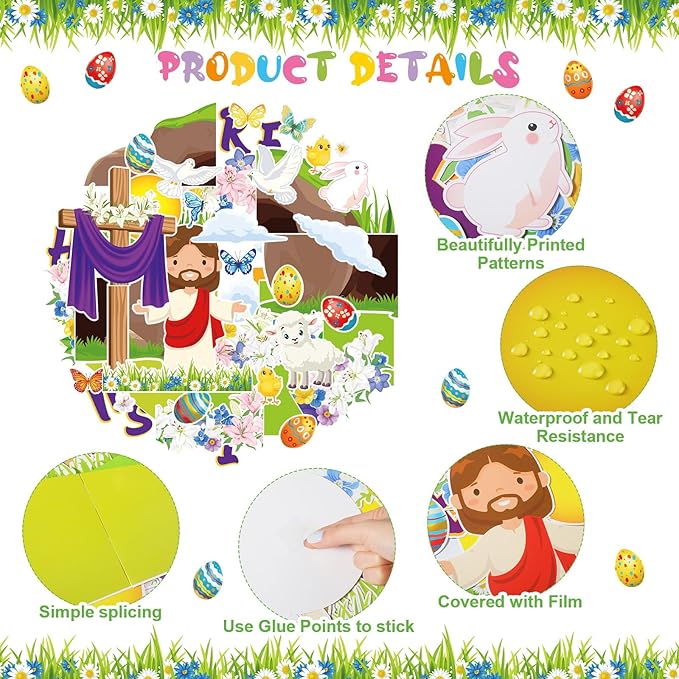 Pasimy Easter Bulletin Board Decorations Set Christian Easter Classroom Decorations Easter Bunny Egg Paper Cut Outs for School Nursery Spring Easter Birthday Party Supplies(Christian)