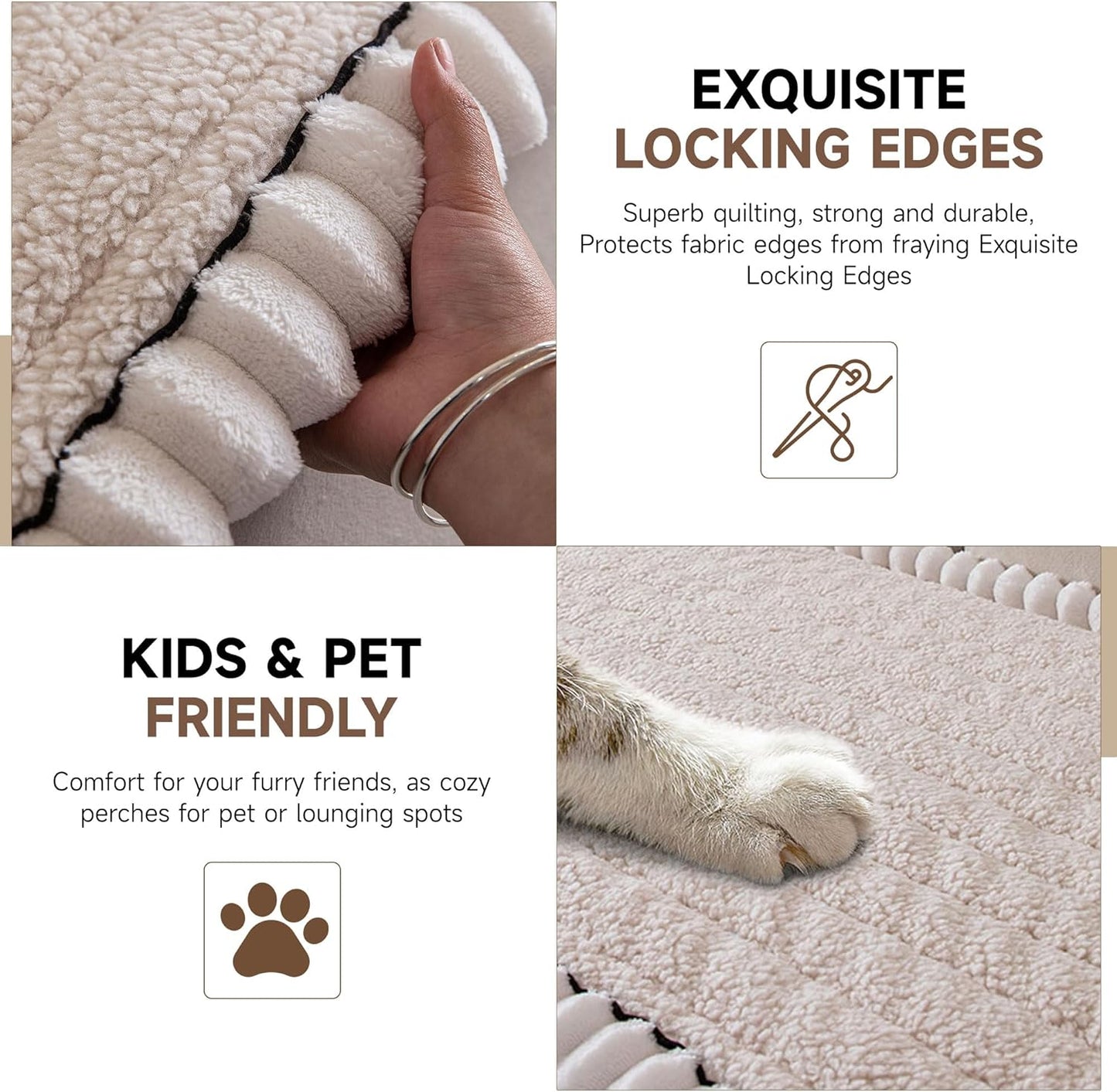 OTOB Sofa Covers for 3 Cushion Couch Washable, All Seasons Fuzzy Non Slip Kids & Pet Friendly Dog Bed Mats Couch Cover, Soft Plush Sofa Slipcovers Furniture Protector (Beige, 27.6" x 70.9'')