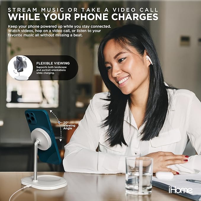 iHome Magnetic Charging Stand, 15W Wireless Charger for iPhone, Apple Watch & AirPods (3-in-1)