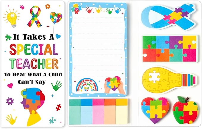 Xqumoi Autism Teacher Sticky Notes Set - 550 Sheets Autism Self-Stick Note Pads Special Education Divider Tabs Bundle Writing Memo Pad Back to Classroom Rewards School Supplies