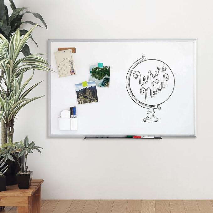 U Brands Magnetic Whiteboard, 36" x 24", Wall Mounted Dry Erase Board with Silver Aluminum Frame, White Board for Home, Office, Classroom