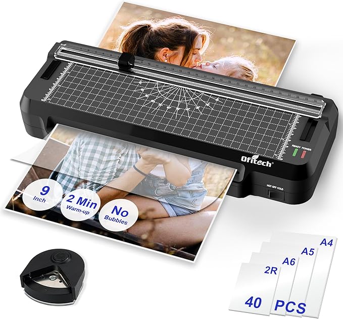 9 inch Laminator Machine with 40 Laminating Sheets, 4-in-1 Thermal Laminator with Paper Trimmer & Corner Rounder, 2-Min Fast Warm Up, Hot & Cold Laminating Machine 8.5 x 11 for Office School Home