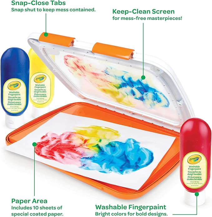 Crayola Mess Free Finger Painting Station – Washable Finger Paint for Toddlers, Essential Easter Basket Stuffers, Spring Arts & Crafts Set, Sensory Activity, Travel Toy, Ages 1+