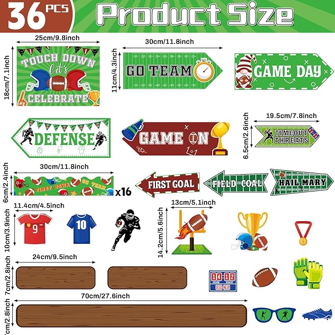 gisgfim Football Bulletin Board Decoration Set Football Borders Touch Down Cutouts for School Classroom Game Day Sports Bulletin Board Craft Home Wall(Football)
