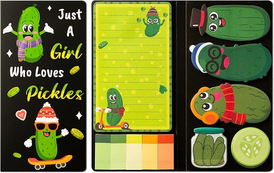 B1ykin Cute Sticky Notes Set - Just A Girl Who Loves Pickles Self-Stick Notes Pad, 550 Sheets Writing Memo Pages Sticky Notepad for Teacher Appreciation Gifts, School Office Supplies (Pickles)