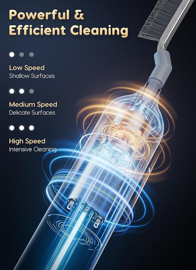 Reciprocating Deep-Clean Brush - Powered by Back-and-Forth Scrubbing Action & LED Light, 3-Speed 2-in-1 Hard and V-Shaped Bristles for Grout, Kitchen, Bathroom, Car, Pet Areas, CB03