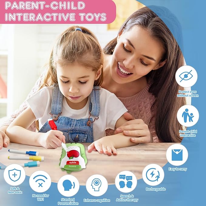 Reusable Writing & Drawing Talking Flash Cards for Toddlers168 Phonics Learning Cards with 8 Color Pens, Montessori Sensory Toys for Autism, Speech Therapy Preschool Education for Kids.