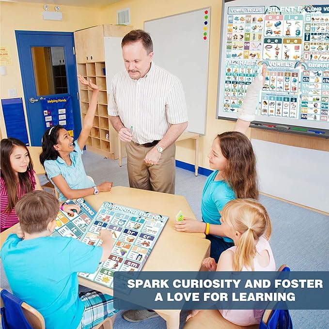 YIYDONG 16 Phonics Posters for Classroom - Learning Posters for Sound Wall Phonics Digraphs Blends Syllable Types Vowel Sounds Poster for Kindergarten, Elementary, Homeschool Supplies (Boho)