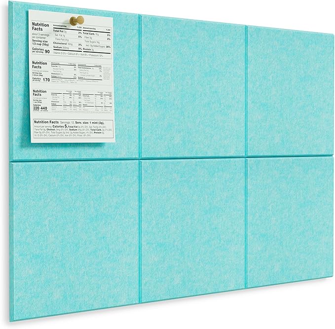 MaxGear Large Cork Board for Wall 36" x 24", Aqua Blue Bulletin Board, 6 Pack Felt Wall Tiles with Pushpins, Cork Boards for Office Push Pin Board Tack Board Felt Board