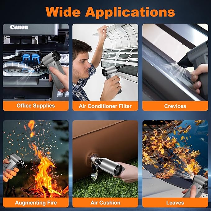 2-in-1 Compressed Air Duster-150000RPM Super Power Electric Air Duster with 8000mAh Battery, Continuously Adjustable Speed Rechargeable Air Duster for PC Keyboard, Car, Home, and Outdoor