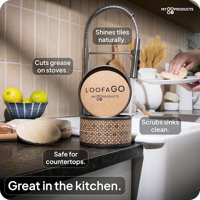 LoofaGO (10-Pack) Natural Loofah Sponges - 100% Biodegradable, Compostable & Plastic-Free, Non-Scratch Scrubbers for Kitchen, Dishes & Bath (Zero-Waste)