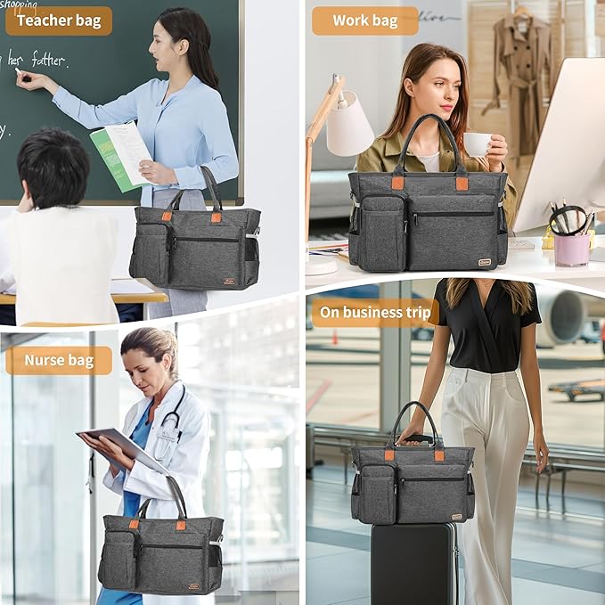 Rabjen Nurse Tote Bag for Work with Padded 15.6” Laptop Sleeve, Medical Supplies Shoulder Bag for Home Health Care