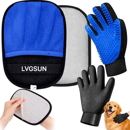 3-in-1-Pet Hair Remover Gloves for Cats & Dogs, Grooming & Deshedding Mitt Set – 2 Gloves + Extra Pad, Reusable Fur Removal Tool for Shedding, Sofa, Clothes, Carpet & Car Interior