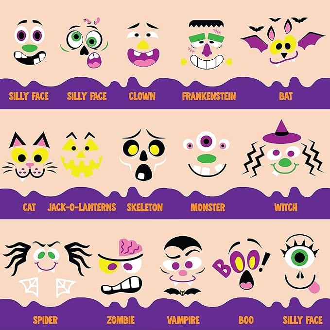 JOYIN 16 Packs Halloween Pumpkin Decorating Stickers Foam Craft Kit, Halloween Party Favors for Kids, Party Supplies Arts Activities, Jack O Lantern Face Sticker School Games Gifts