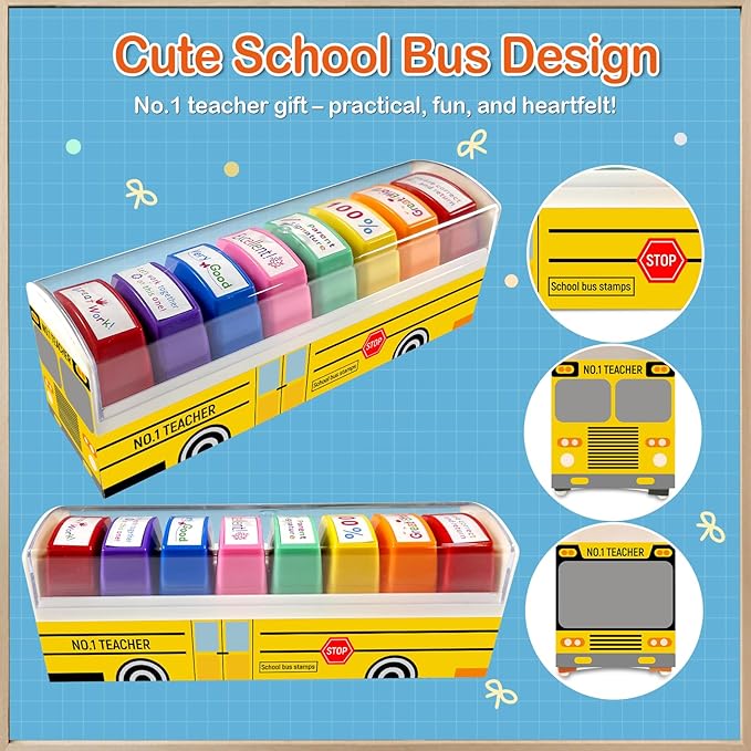 Teacher Stamps for Grading Classroom, Easter Basket Stuffers New Teacher Appreciation Gifts, Self-Inking Motivation Great Job Parent Signature Stamp for Homework Must Haves, Teacher Supplies (8 pcs)