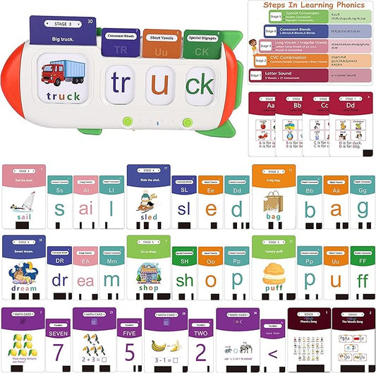 Phonics Flash Cards for Kids 3-8 - Learn to Read, Letter Sounds & Word Blending, Master Math Challenge- Homeschool Classroom Phonemic Awareness Toy, Preschool Kindergarten Learning Activities Gift