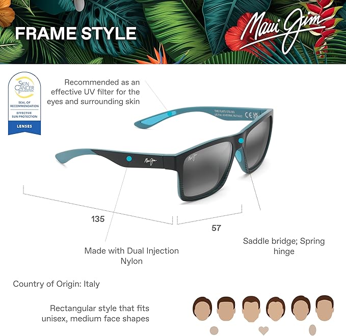 Maui Jim Polarized Men's and Women's The Flats Rectangular Sunglasses