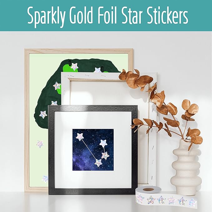 500 PCS Holographic Silvery Star Stickers, Self Adhesive Metallic Glitter Foil Stickers Reflective Star Stickers Reward Behavior Chart Labels for Kids Students Teachers Supplies