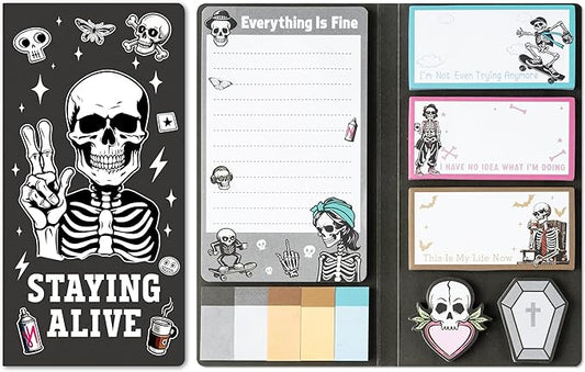 B1ykin Cute Sticky Notes Set - Stay Alive Skeleton Shaped Self-Stick Notes Pad, 550 Sheets Writing Memo Pages Sticky Notepad for Teacher Appreciation Gifts, School Office Supplies (Funny Skeleton)