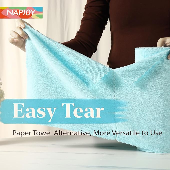Napjoy Microfiber Cleaning Cloth Roll, 75PK Easy Tear Away Reusable Paper Towels, 12" x 12", Lint-Free and Scratch-Free with Patented Fiber Technology Microfiber Towel Roll, Blue