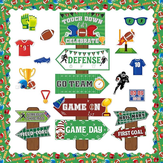 gisgfim Football Bulletin Board Decoration Set Football Borders Touch Down Cutouts for School Classroom Game Day Sports Bulletin Board Craft Home Wall(Football)