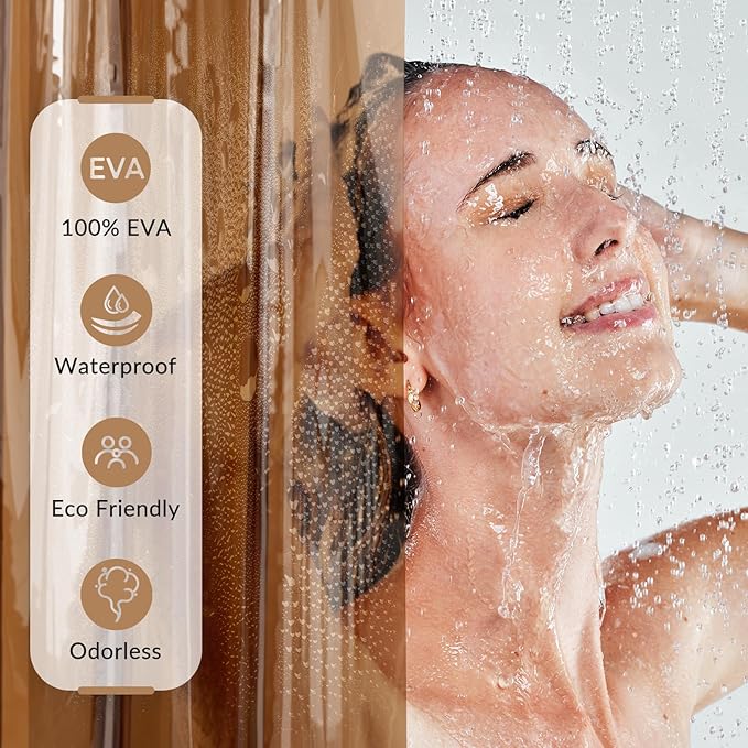 AmazerBath Premium EVA Shower Curtain Amber, Luxury Clear Brown Jelly-Like Soft Waterproof Shower Curtain with 3 Weighted Stones and 12 Grommets, Recyclable Packaging