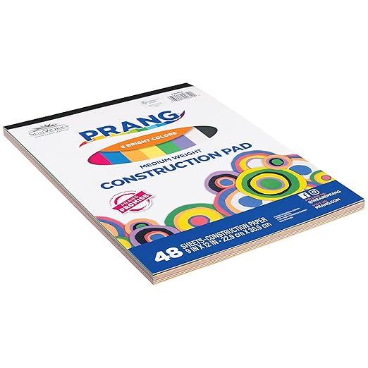 Prang (Formerly SunWorks) Medium Weight Construction Paper Pad, 8 Assorted Colors, 9" x 12", 48 Sheets