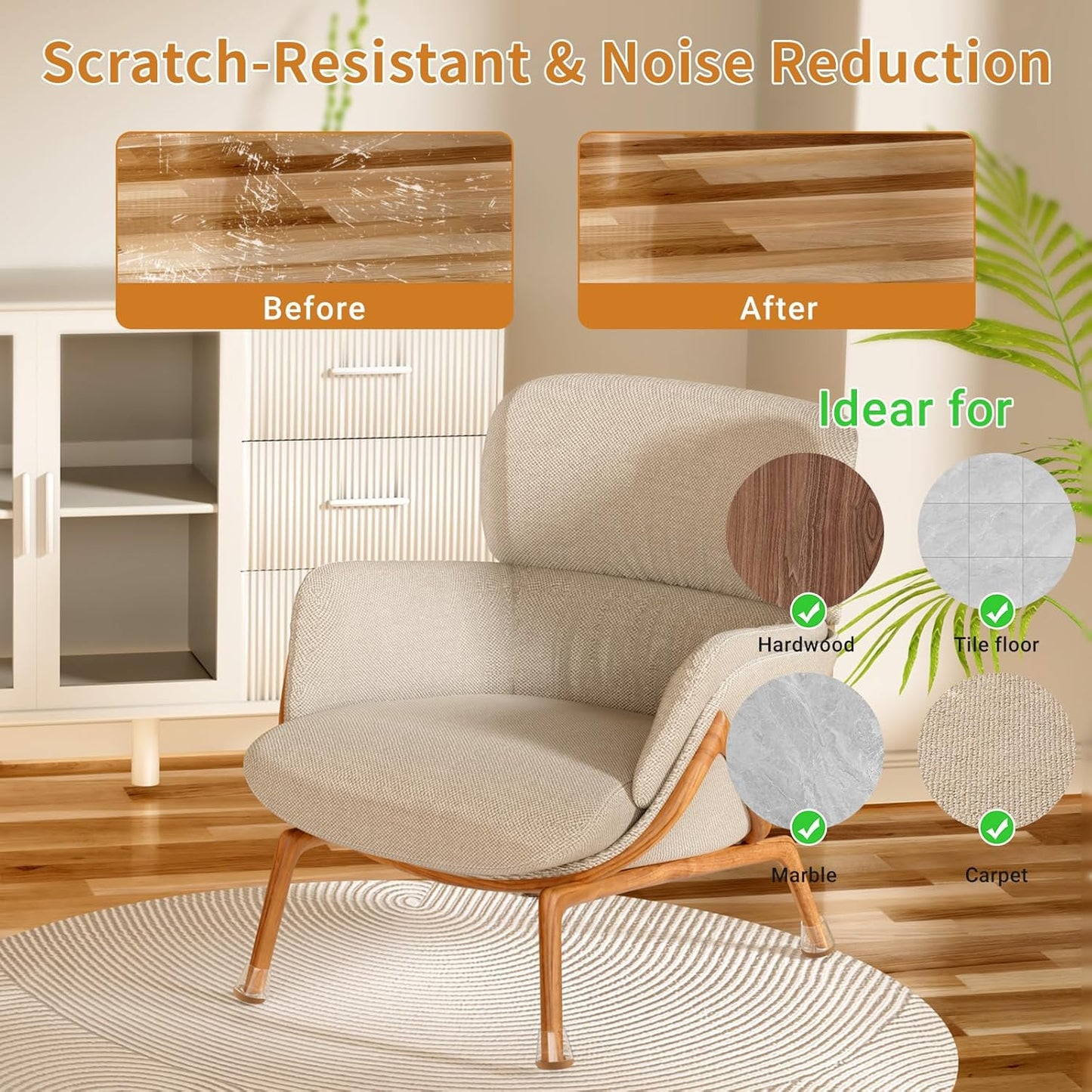 Meldel 24 PCS Silicone Chair Leg Floor Protectors Extra Small(0.6"-0.8") Rubber Felt Furniture Pads Chair Legs Caps/Covers for Hardwood Floors, Tile from Scratches & Reduce Noise - Round, Clear