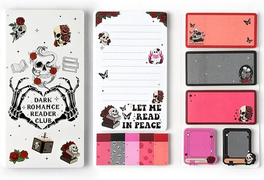 Xqumoi Let Me Read in Peace Dark Romance Sticky Notes Set - 550 Sheets Rose Skull Self-Stick Note Pads Dark Romance Book Lovers Gift Divider Tabs Bundle Writing Memo Pad for Teens Adults