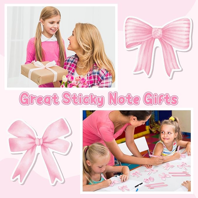 Bright Colors Sticky Notes - 72 Pcs Pink Bow Super Sticky Notes Pens Ribbons Set Strong Adhesive Self-Stick Sticking Power Memo Note Pads Page Markers Office Products School Supplies