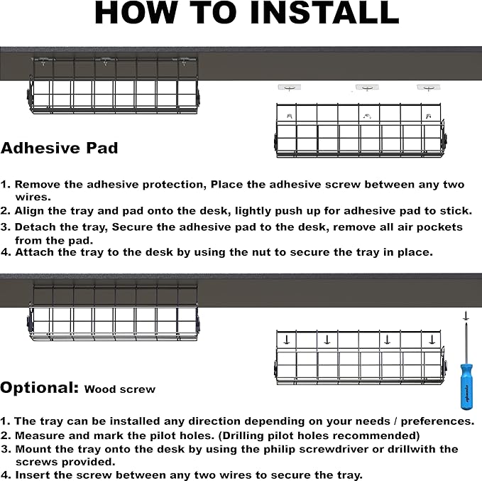 SHW Under Desk Cable Management Wire Tray Organizer, (Set of 2)