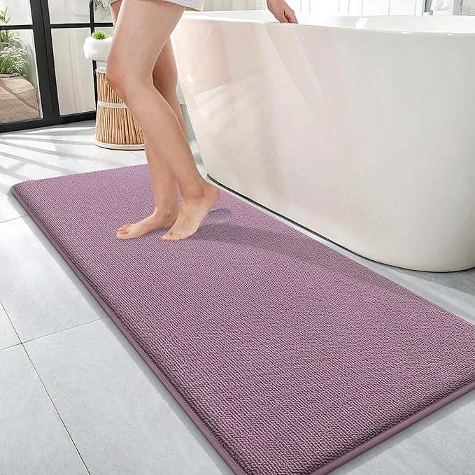 OLANLY Thick Memory Foam Bath Mats Rugs 47x17, Extra Soft Absorbent Bathroom Rug, Quick Dry Bath Mat, Non-Slip, Machine Washable Carpet for Bathroom, Tub and Shower, Home Decor Accessories, Deep Plum