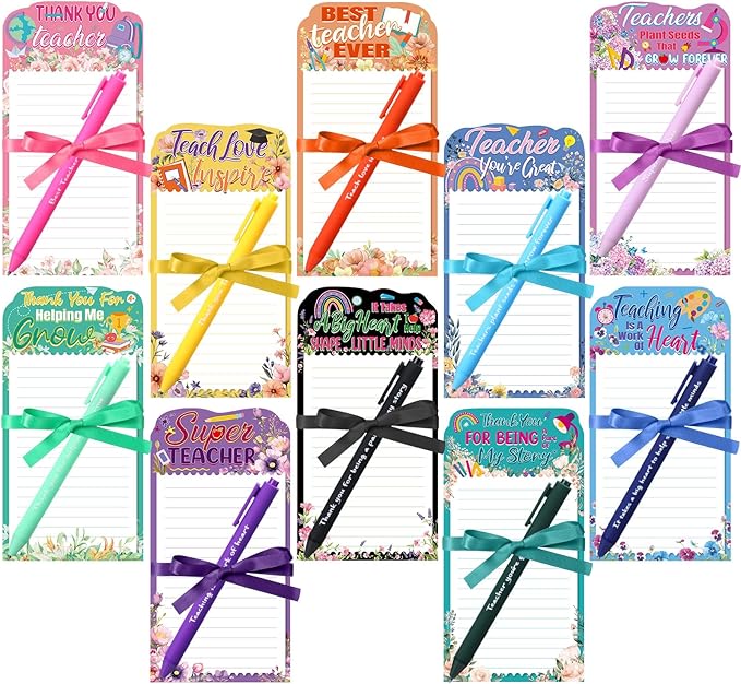 Tellingyou 30 Pcs Teacher Appreciation Gifts Teacher Notepads with Pen Floral Teacher Sticky Notes Teacher Memo Pads Bulk to Do List for Teacher's Day Birthday School Office Back to School Present