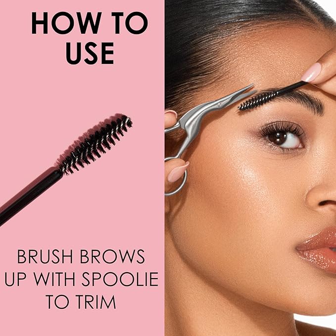 JAPONESQUE Brow Scissors and Spoolie, Stainless Steel Scissors for Brow Grooming and Trimming, Brush Tool for Brow Shaping