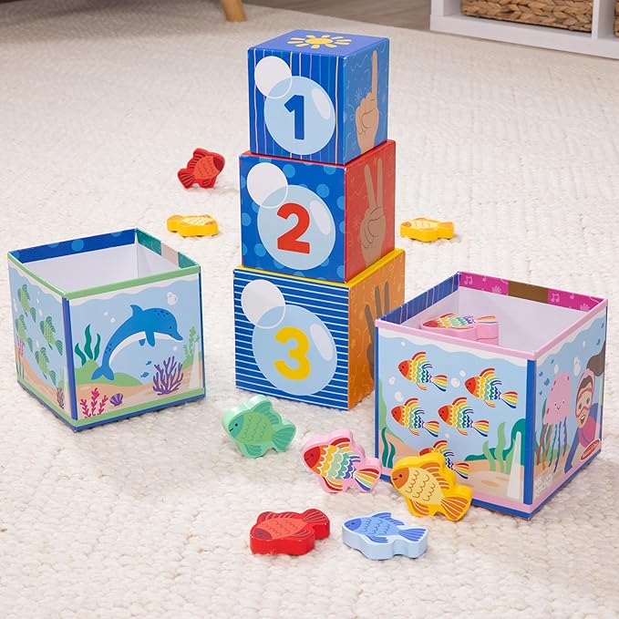 Melissa & Doug® Ms. Rachel™ Sort and Count Nesting and Stacking Blocks with Wooden Fish Preschool Learning Toy for Boys, Girls - FSC Certified