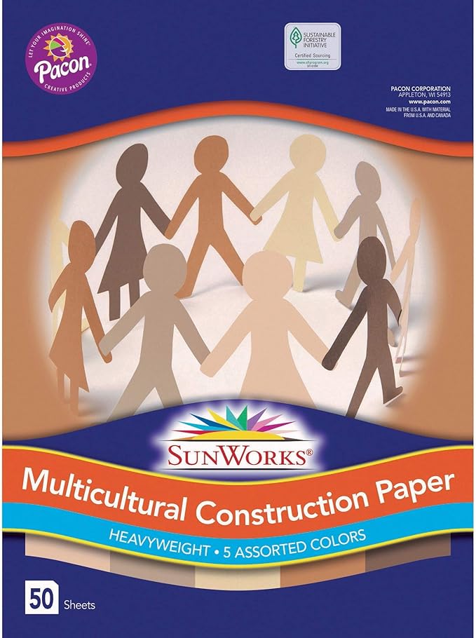 Pacon : Multicultural Construction Paper, 9 x 12, 10 Skintone Hues, 50 Sheets -:- Sold as 2 Packs of - 50 - / - Total of 100 Each