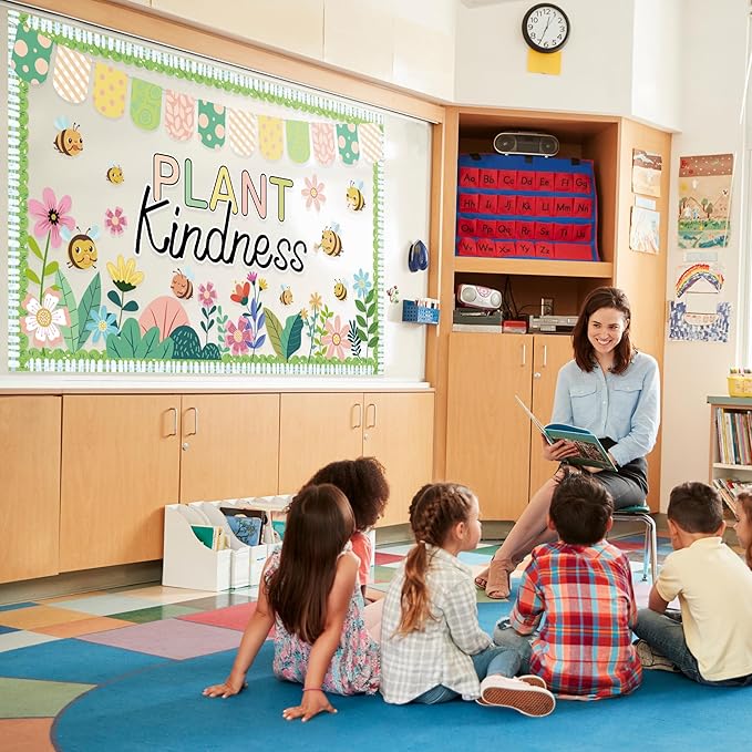 Spring Bulletin Board Set Spring Flower Classroom Decoration Plant Kindness Bulletin Board Decoration Flower Bee Cutouts for School Office Chalkboard Wall Door Decor Supplies