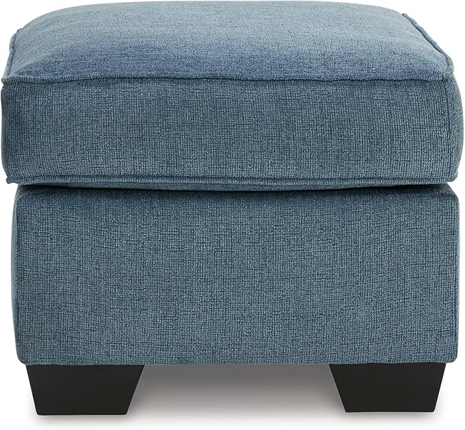 Signature Design by Ashley Cashton Contemporary Accent Ottoman with Faux Wood Finished Exposed Feet, Foam Cushion, Crosshatched Upholstery, 30" by 24", Blue