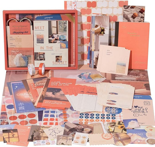 JOYCHOIC Scrapbooking Kit, Sunset Journaling Supplies, Junk Journal Materials, Large Aesthetic Scrapbook Collection for Women, Stationery DIY Arts Craft, Adults