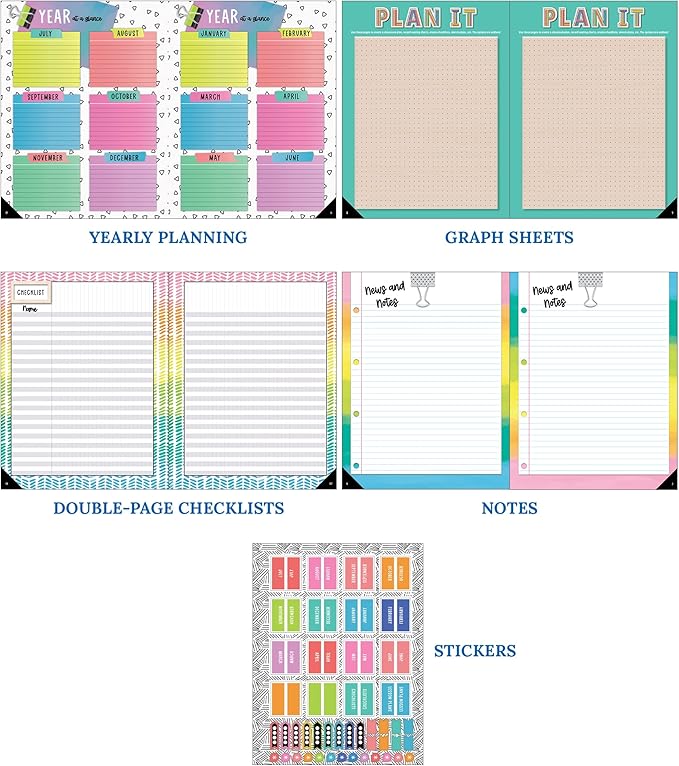 Carson Dellosa Creatively Inspired Planner 2025-2026, Undated 8" x 11" Lesson Plan Book With Stickers, Class Schedule, Weekly Calendar, Homeschool and Classroom Must Haves, Boho School Supplies