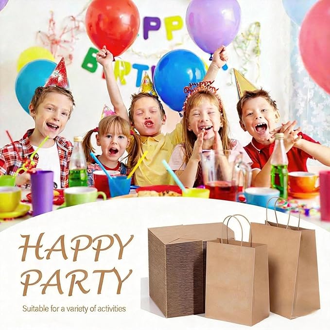 Simple Deluxe 50-Pack Kraft Paper Bags with Handles (10x5x13 Inch) - 100% Recycled Natural Brown Shopping Bags for Retail, Gifts & Merchandise - Made in USA, 90GSM Thick