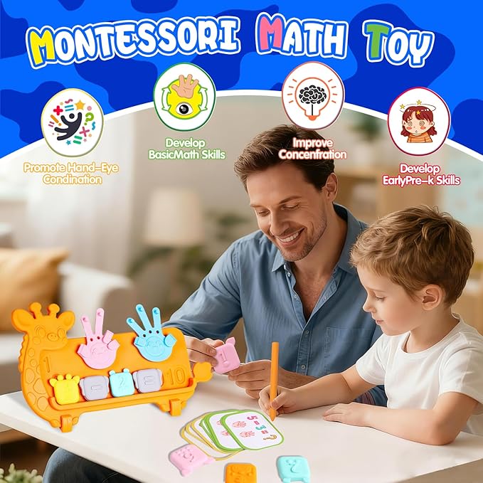 Preschool Learning Toys,Upgraded Silicone Montessori Educational Math Manipulatives Toys for Toddlers 3-5,Number Counting Blocks Playtime Toys for 3-5 Year Boys Girls Birthday Gifts