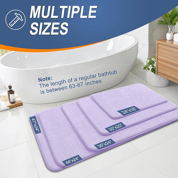 OLANLY Thick Memory Foam Bath Mat Rug 44x24, Extra Soft Absorbent Bathroom Rug, Quick Dry Bath Mats, Non-Slip, Machine Washable Carpet for Bathroom, Tub and Shower, Home Decor Accessories, Lavender