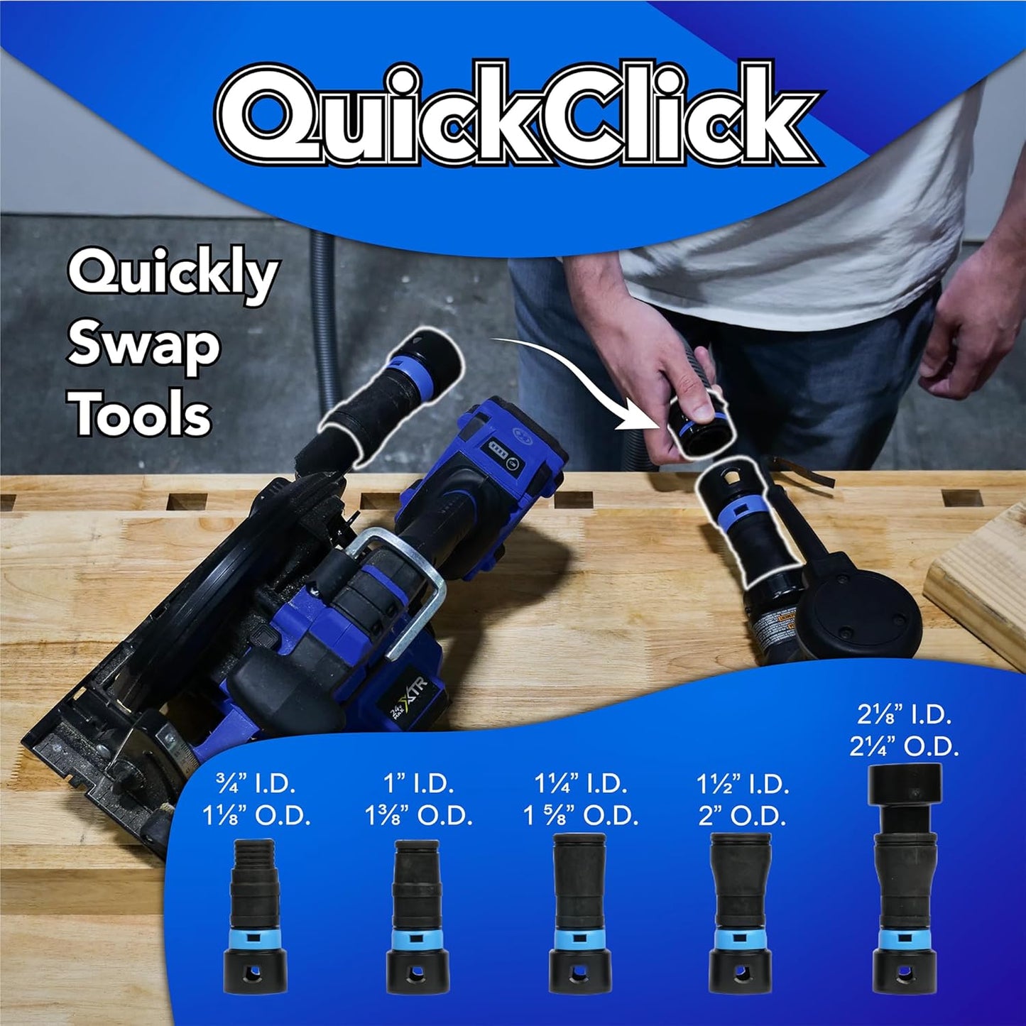 Cen-Tec Systems 94709 Quick Click 16 Ft. Hose for Home and Shop Vacuums with Expanded Multi-Brand Power Tool Adapter Set for Dust Collection