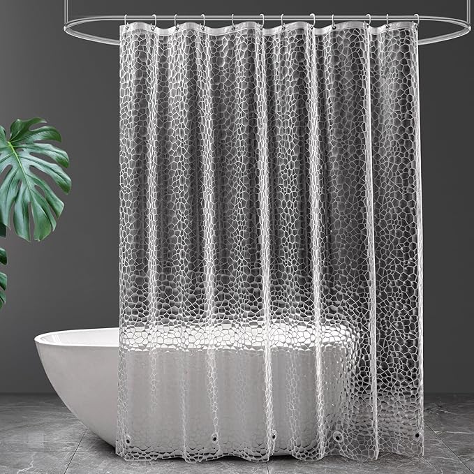UFRIDAY Clear Shower Curtain Liner 72 x75 inches,3D EVA Long Shower Curtain Plastic Shower Curtain for Bathroom with 12 Rustproof Metal Grommets 3 Magnets for Shower Stall, Bathtubs